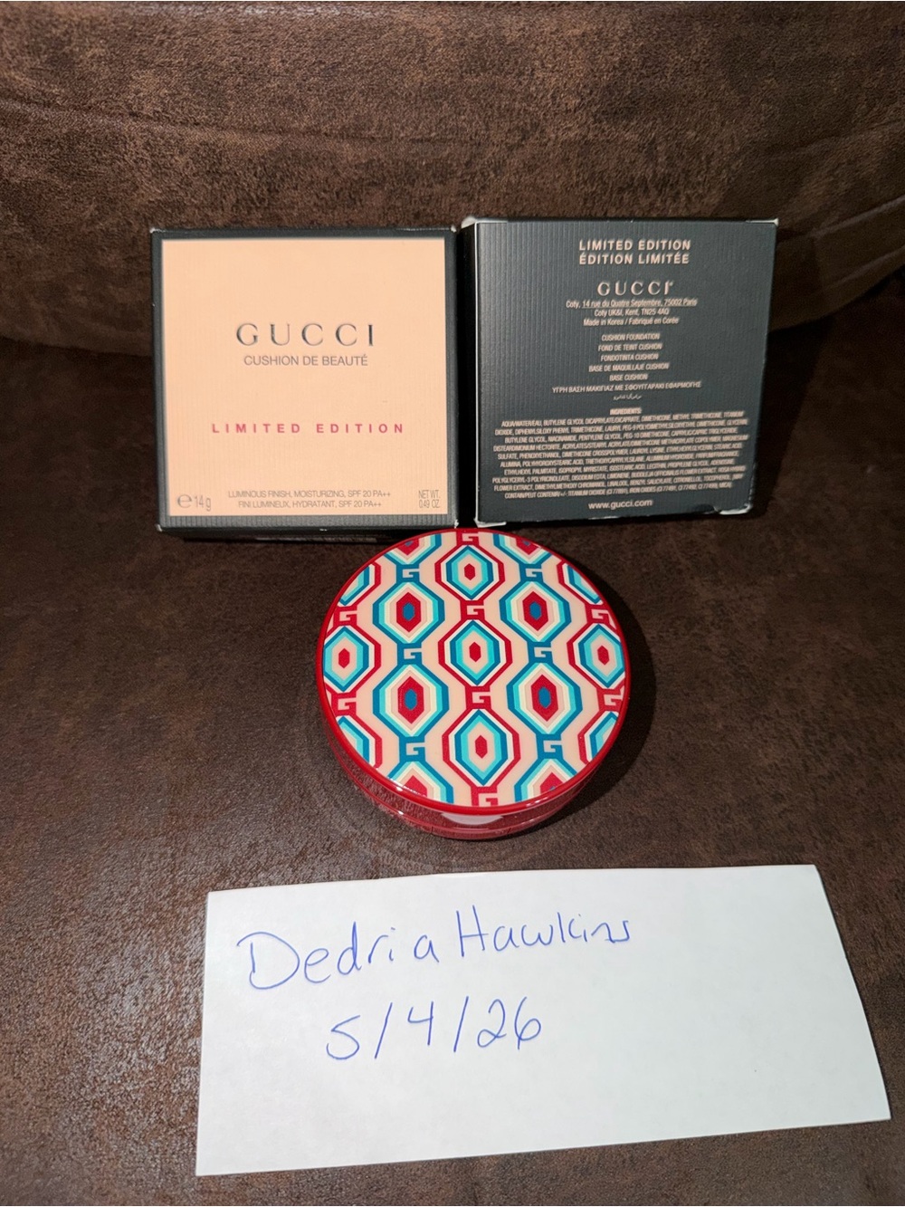 Gucci Cushion de Beauté Compact in Red and Turquoise Geometric Print